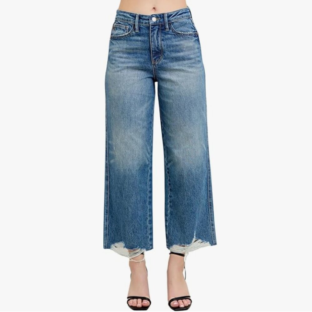 Judy Blue Rigid Magic Destroy Hem Crop Wide Leg